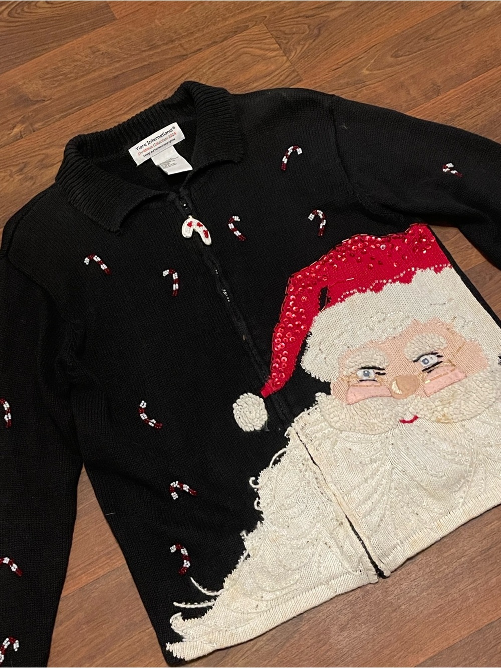 Vintage Tiara International 3D Beaded Santa Sweater Size M